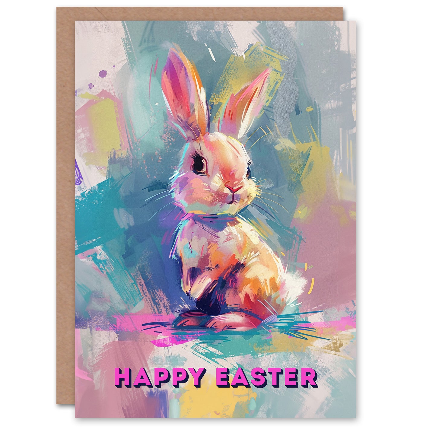Cute Bunny Pastel Colour Oil Kids Rabbit Easter Card
