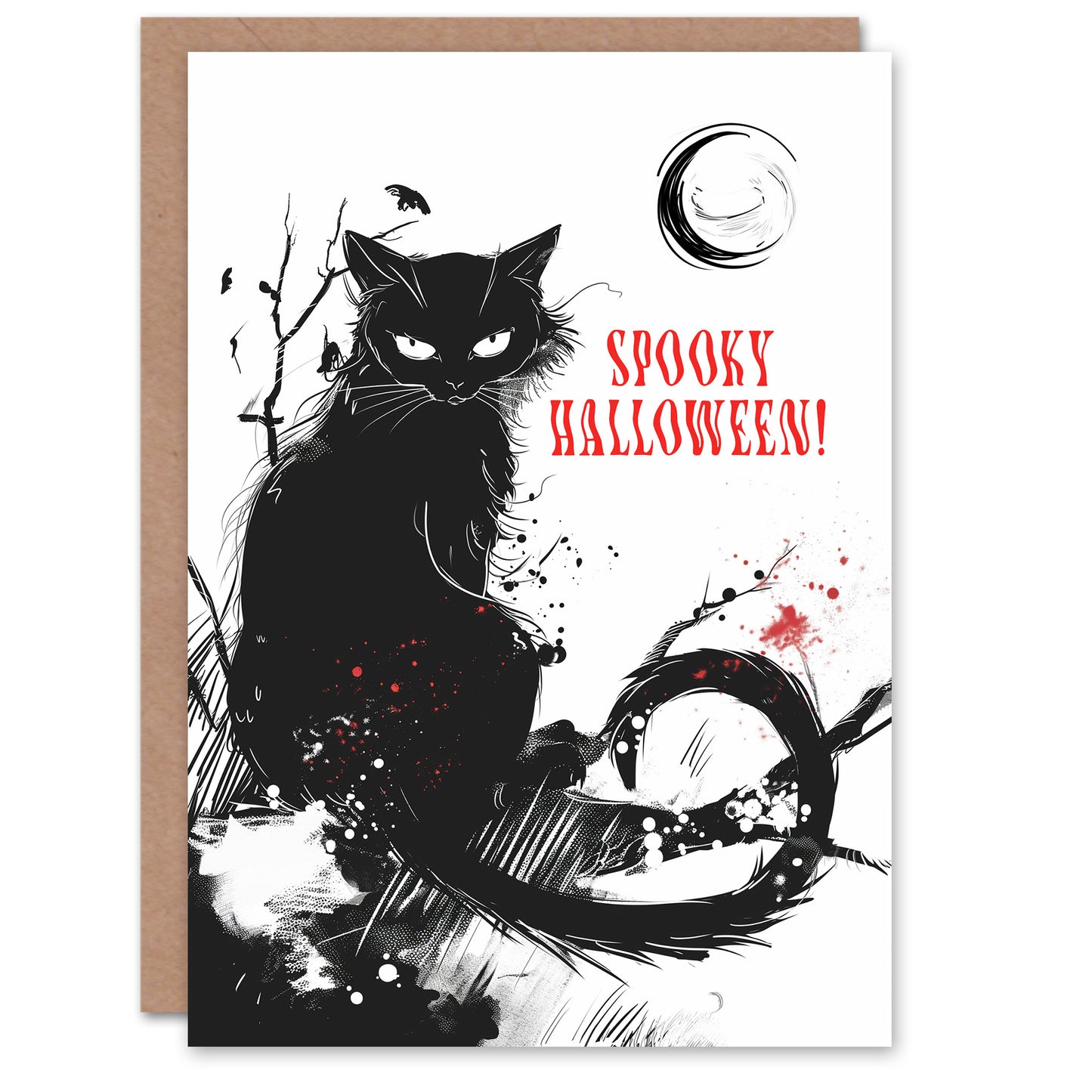 Lover Crescent Moon Spooky Bright Arty Halloween Card