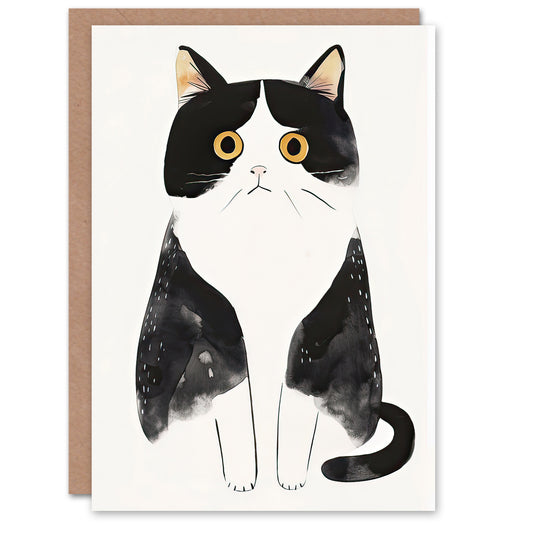 Tuxedo Cat Lover Cute Black White Pet Yellow Eyes Greeting Card