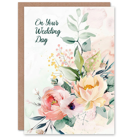 Wedding Card Elegant Flower Bouquet Light Floral Watercolour
