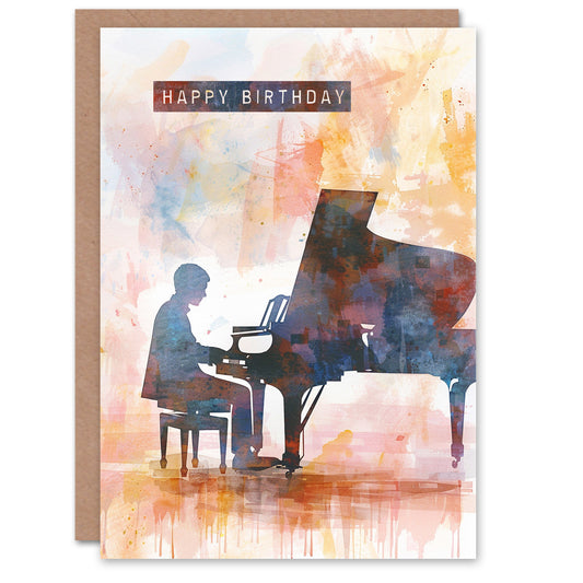 Pianist Playing Piano Musician Music Watercolour Birthday Card