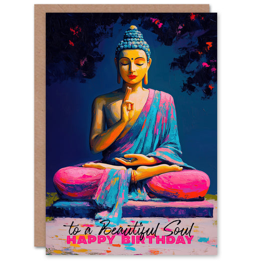 Birthday Greeting Card Beautiful Soul Mudra Buddha Statue Mindfulness