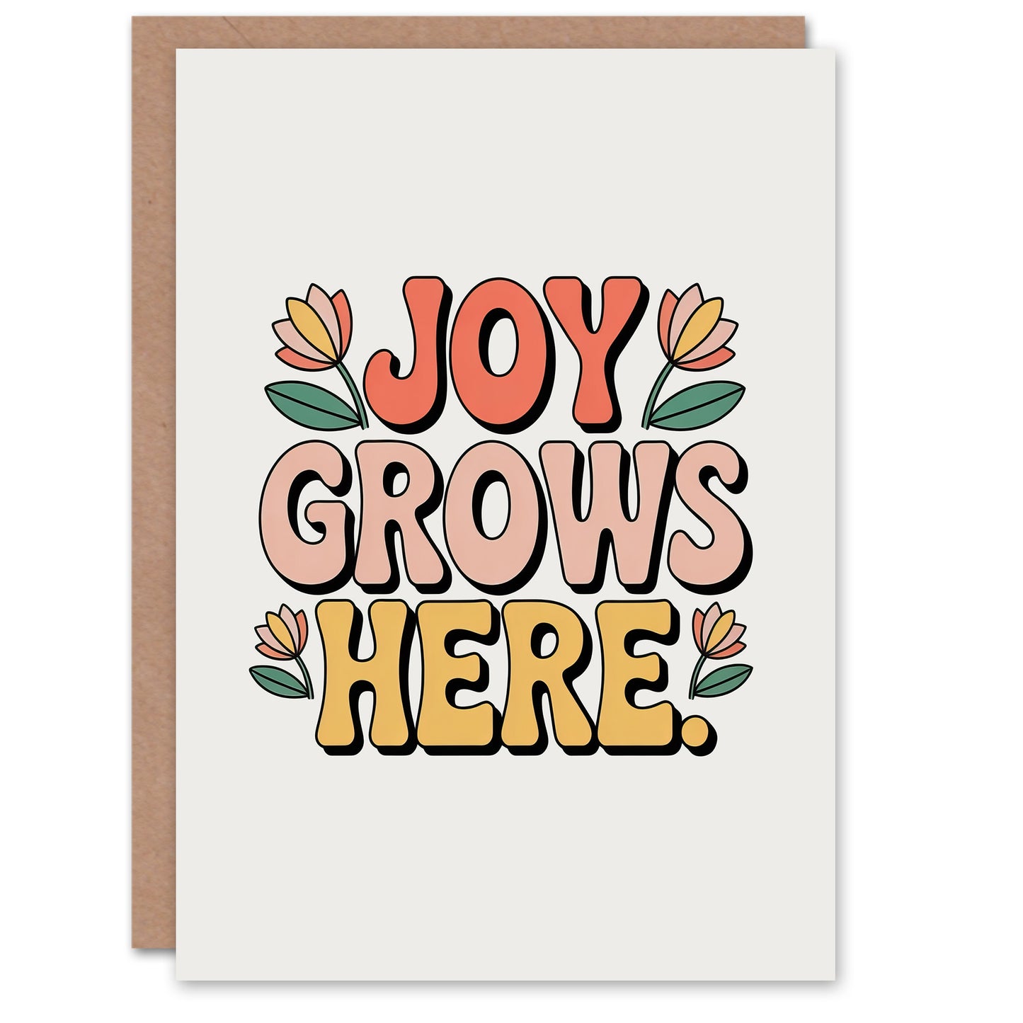 Joy Grows Here Retro Floral Pastel Typography Housewarming Greeting Card