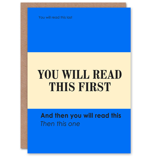 You Will Read This First Blue Simple Modern Greeting Card