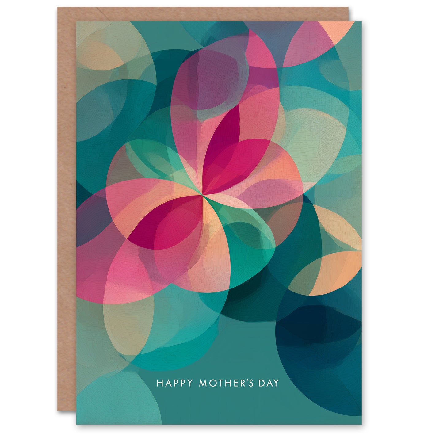 Happy Mother's Day Card For Mum Abstract Floral Flowers Teal & Pink Blank Inside