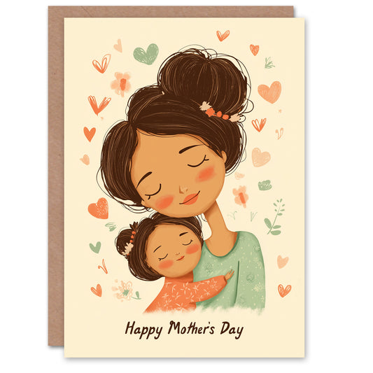 Happy Mother's Day Card For Mum Cute Cartoon Love Hearts Blank Inside