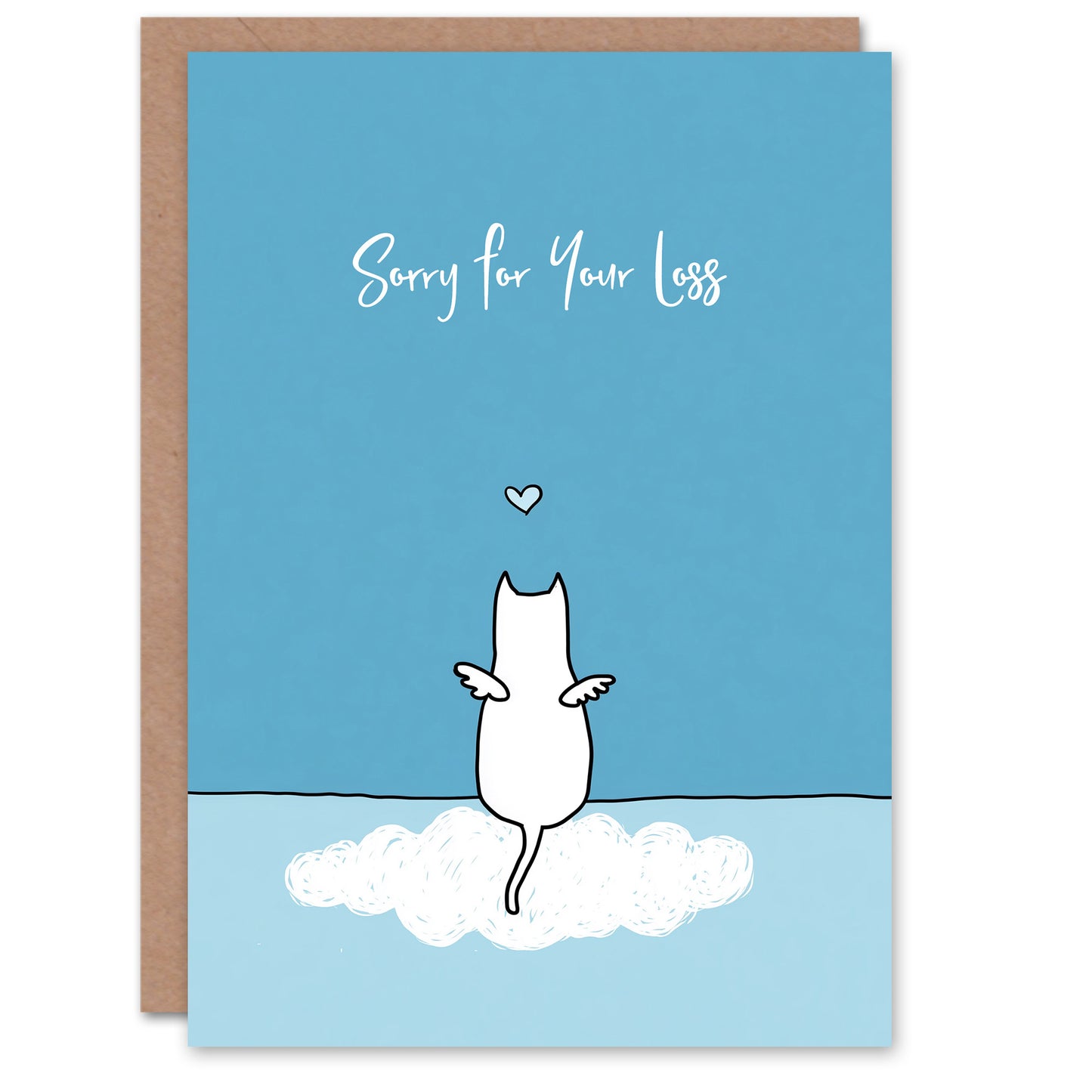 Cat Sympathy Greeting Card – Cute Sorry for Your Loss White and Blue