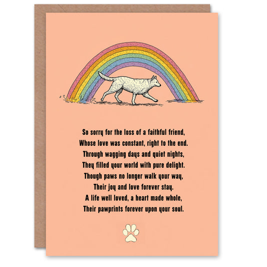 Dog Sympathy Greeting Card – Cute Rainbow Poem Pet Loss Card