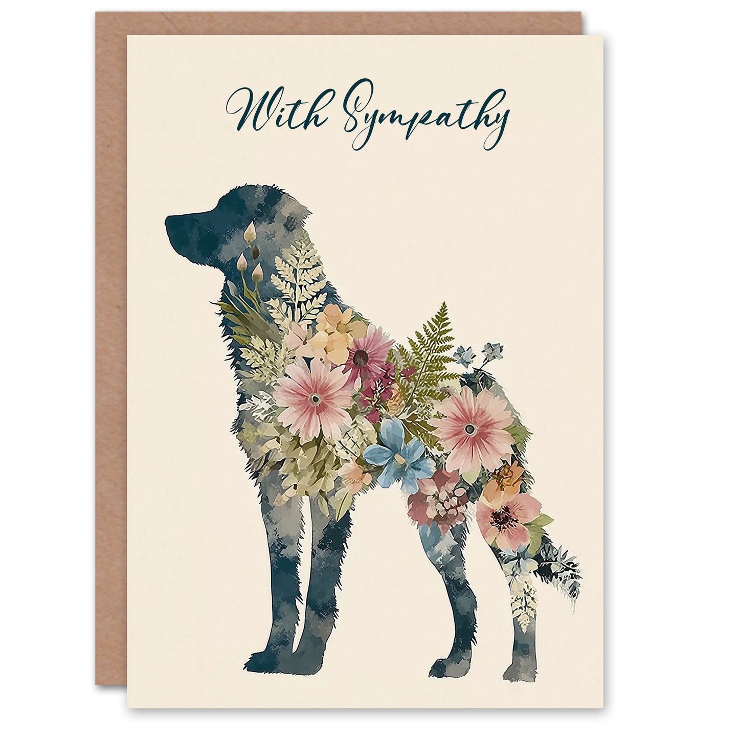 Dog Sympathy Greeting Card – Floral Design Pet Loss Card, Blank Inside