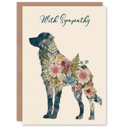 Dog Sympathy Greeting Card – Floral Design Pet Loss Card, Blank Inside