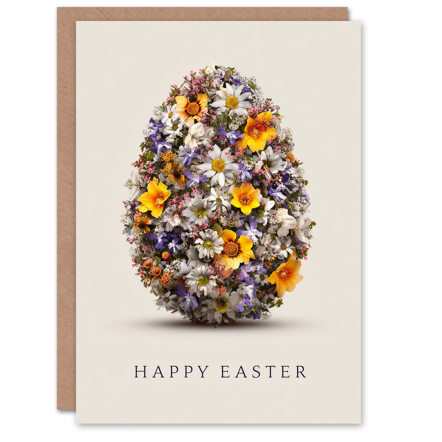 Happy Easter Greeting Card – Floral Egg Design, Blank Inside