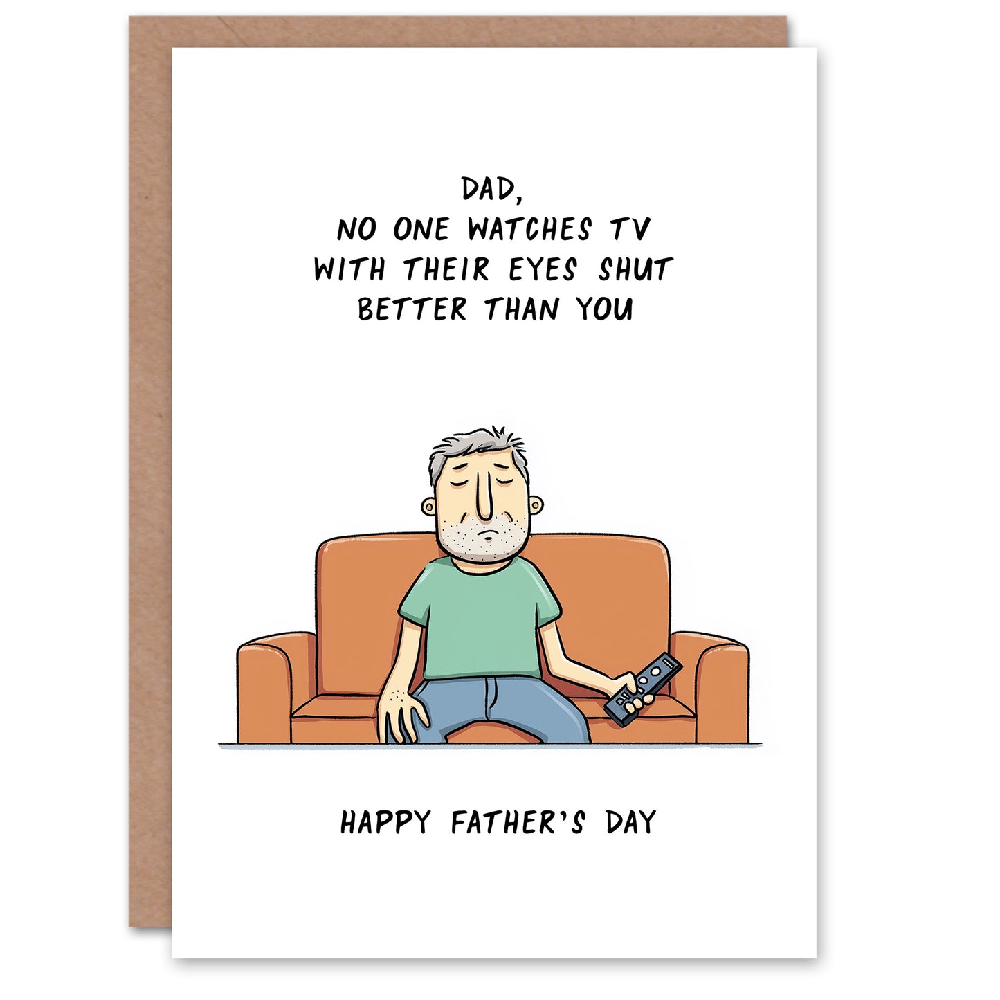 Funny Father's Day Card for Dad Sleeping Sofa TV Joke Greeting Card Blank Inside