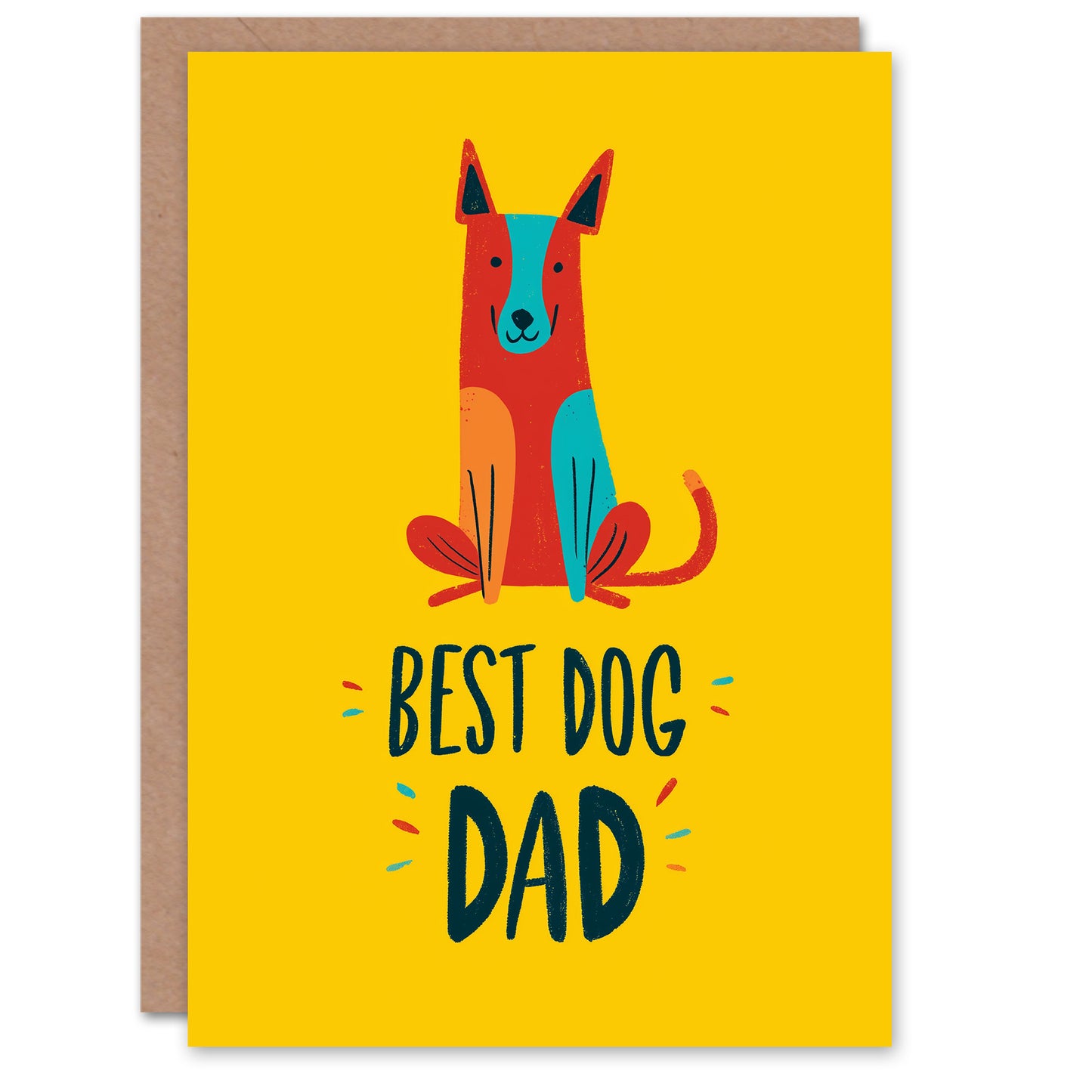 Father's Day Card for Dad Colourful Best Dog Design Greeting Card Blank Inside