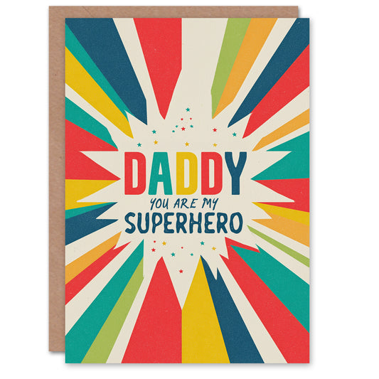 Father's Day Card for Dad Superhero Comic Style Greeting Card Blank Inside