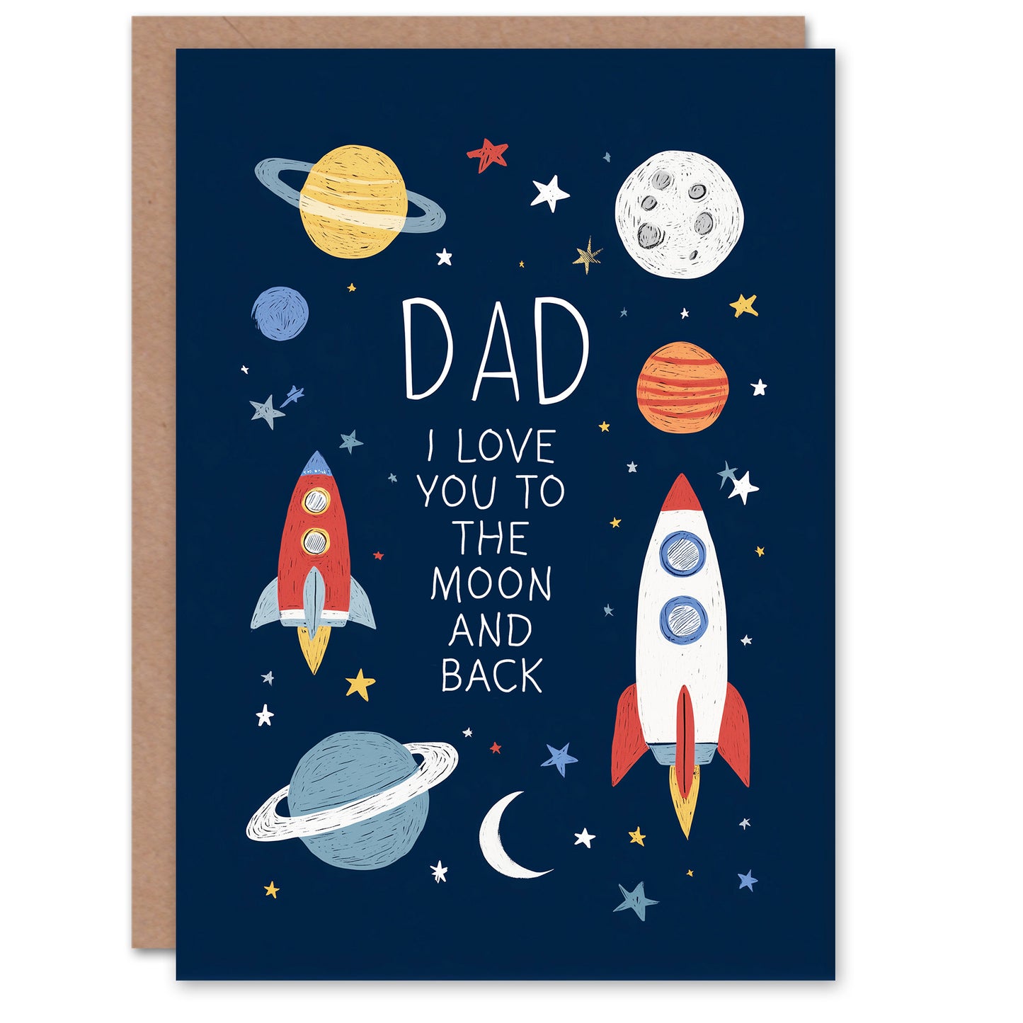 Father's Day Card for Dad Space Rocket Design Greeting Card Blank Inside