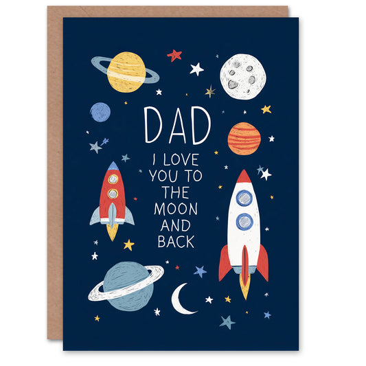 Father's Day Card for Dad Space Rocket Design Greeting Card Blank Inside