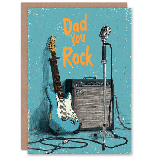 Funny Father's Day Card Dad You Rock Guitar Design Greeting Card Blank Inside
