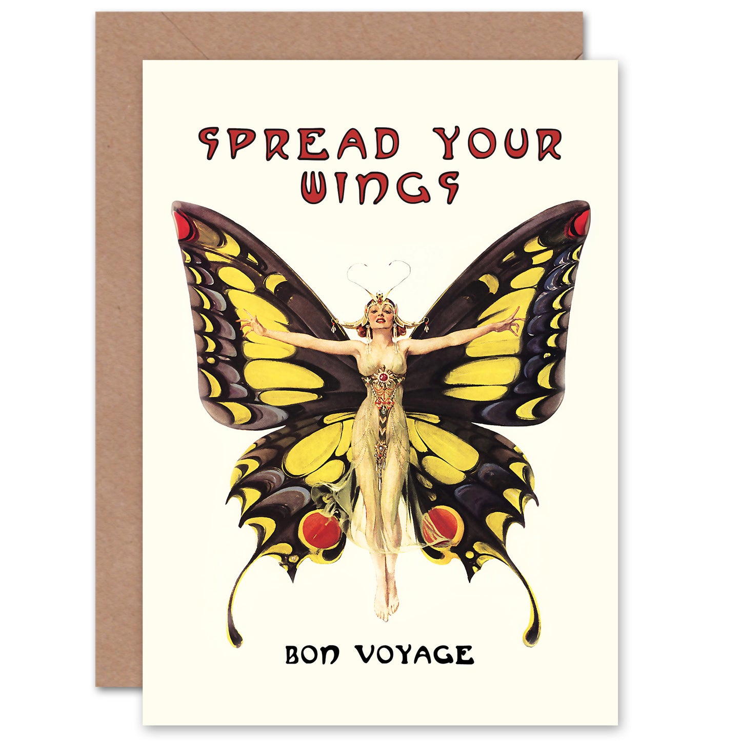 Bon Voyage Butterfly Dancer Nouveau 1920's Good Bye Card