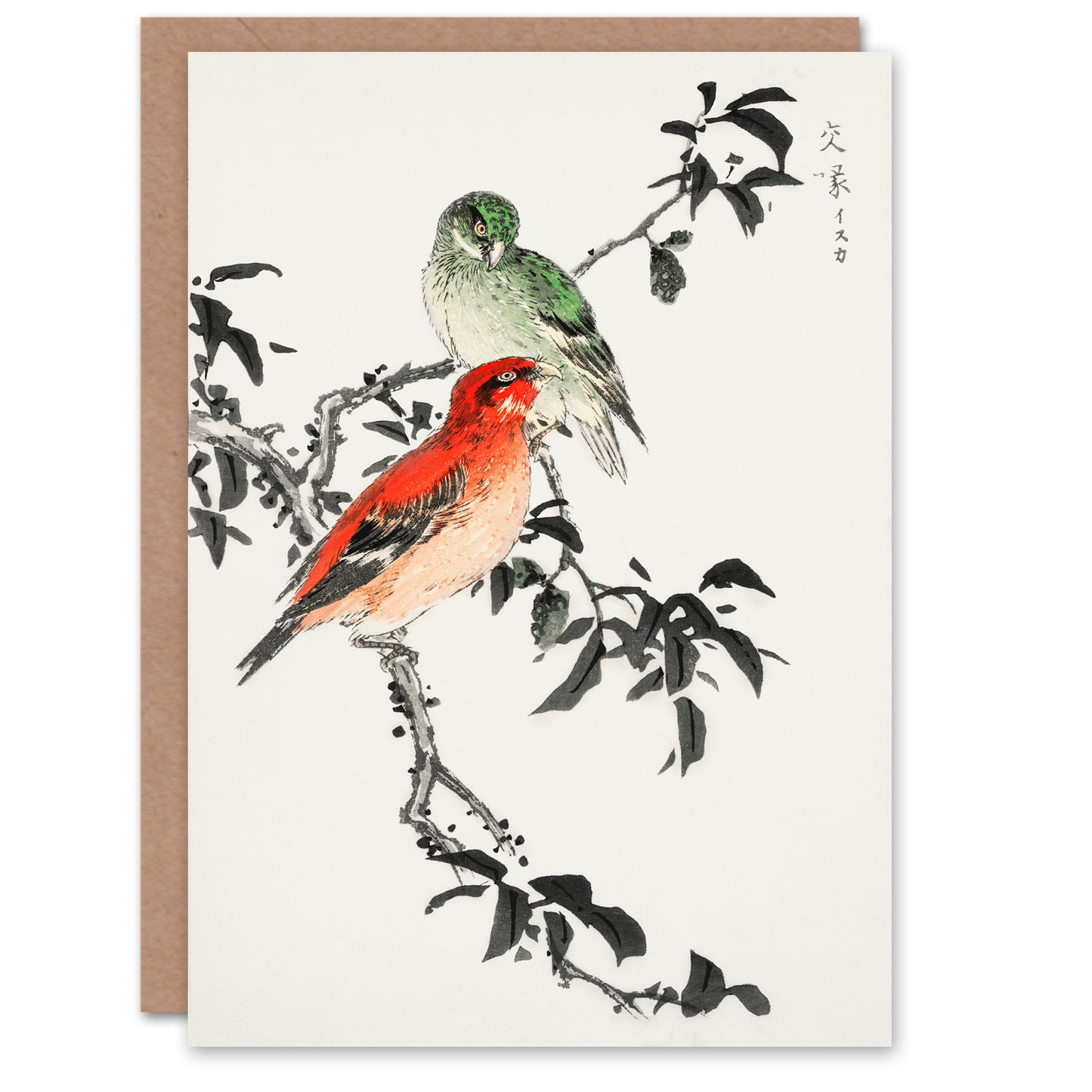 Numata Kashu Crossbill Birds Japanese Greetings Card