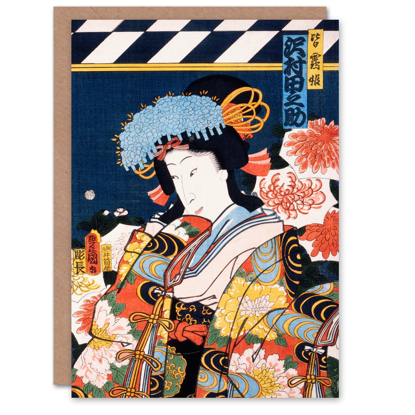 Toyohara Kunichika Portrait of Actress Japanese Greetings Card