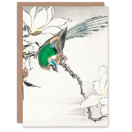 Numata Kashu Tree Pipit and Magnolia Japanese Greetings Card