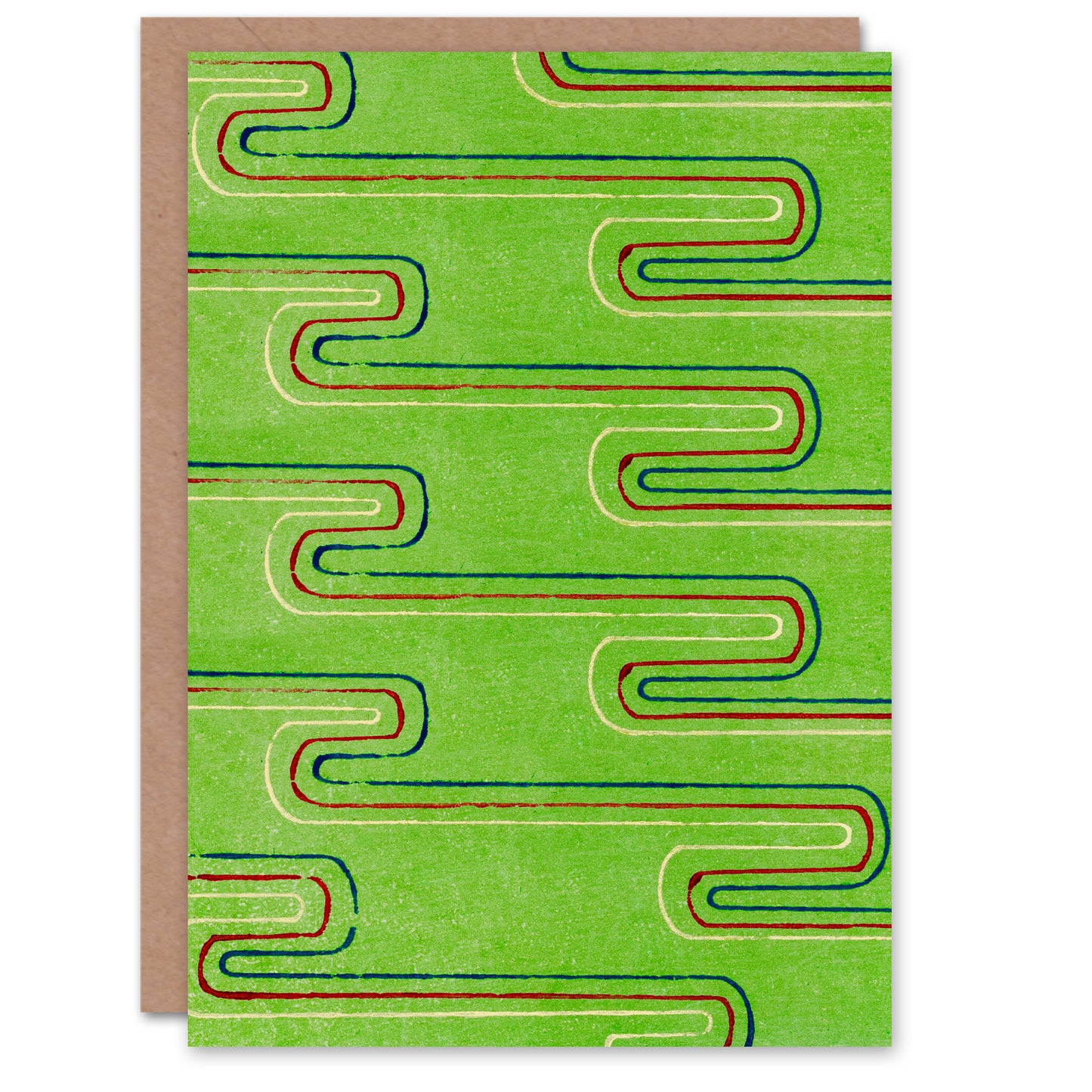 Furuya Korin Japanese Green Red Line Textile Pattern Greetings Card