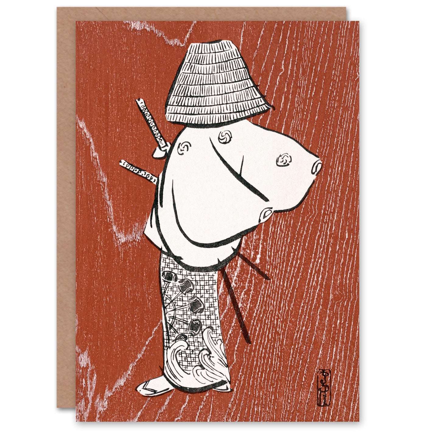 Kamisaka Sekka Samurai 1920 Vintage Japanese Greetings Card