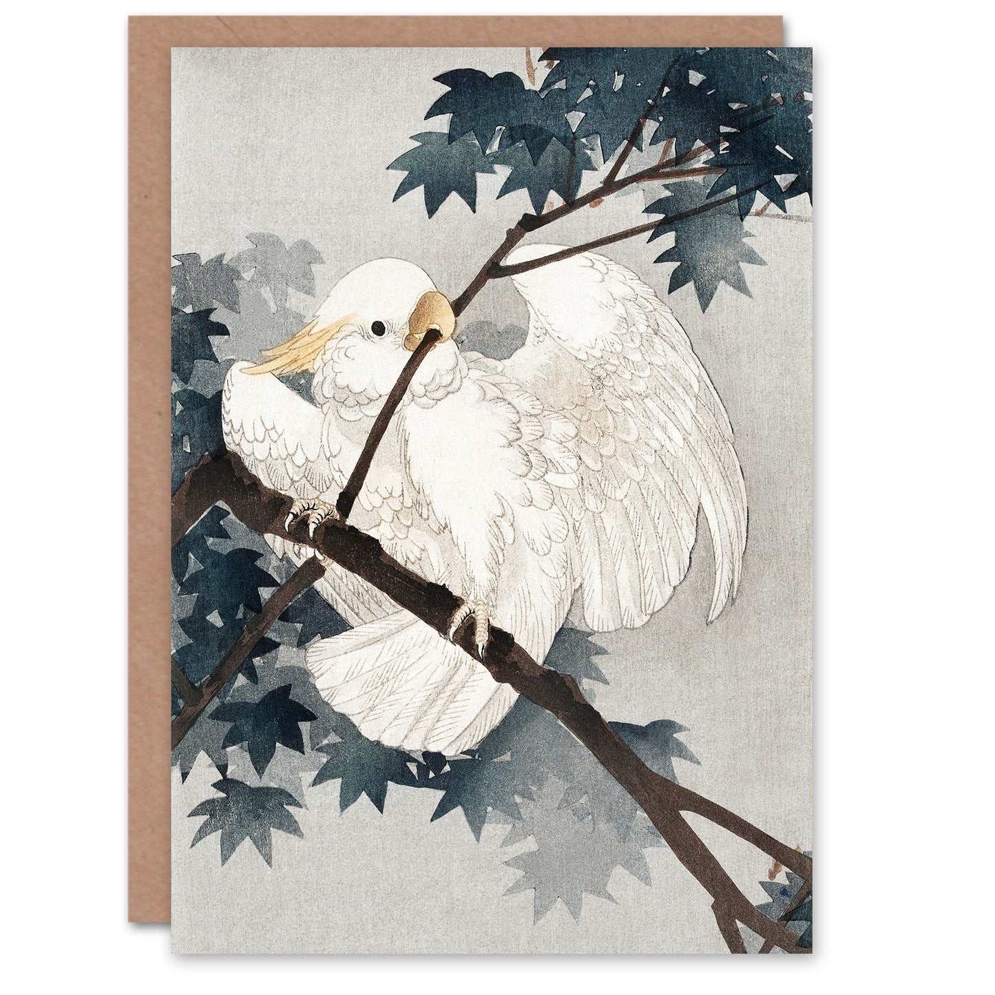 Ohara Koson Yellow Crested Cockatoo In Tree Greetings Card
