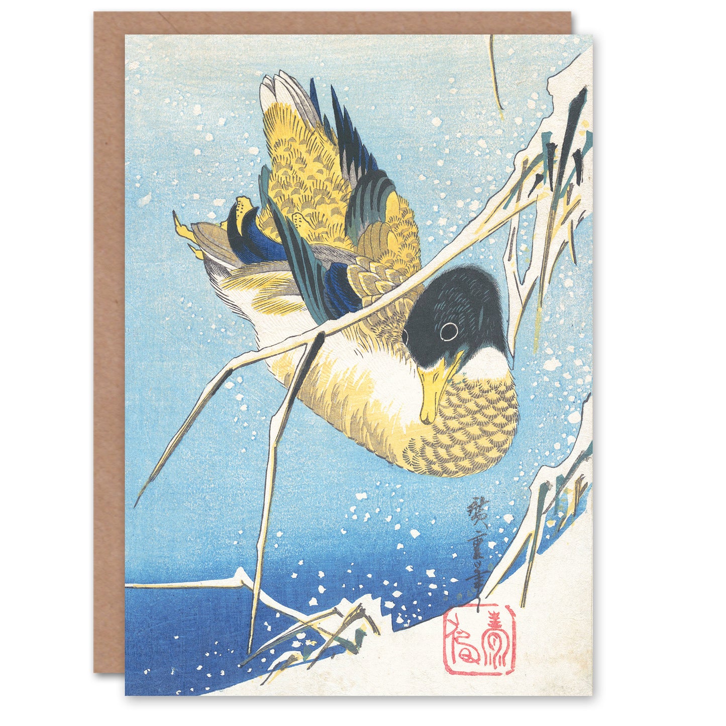 Utagawa Hiroshige Mallard Duck And Snow Covered Reeds Greetings Card
