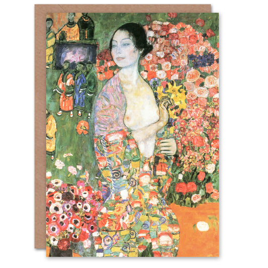 Gustav Klimt The Dancer Female Floral Portrait Greetings Card