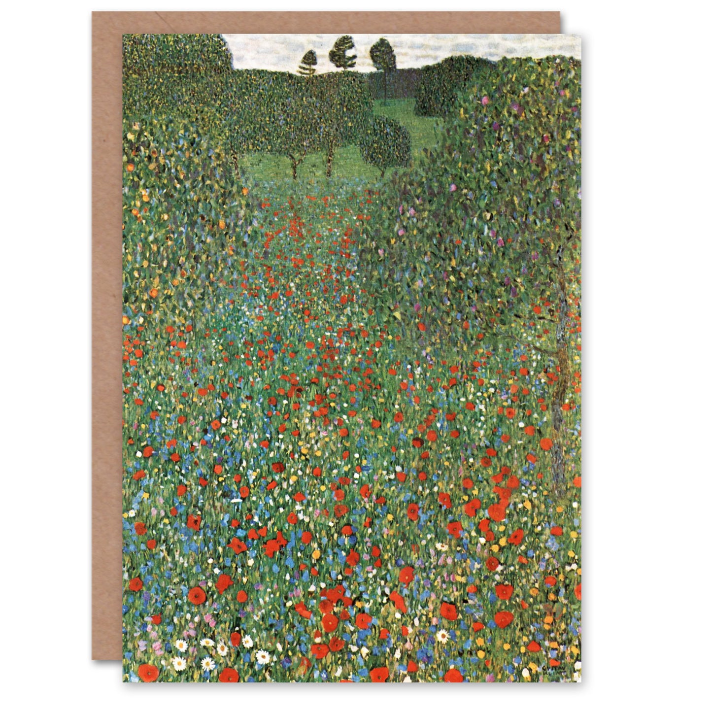 Gustav Klimt Poppy Field Landscape Painting Greetings Card