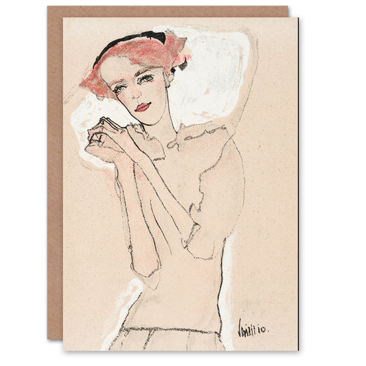 Egon Schiele Portrait of a Woman Sketch Painting Greetings Card