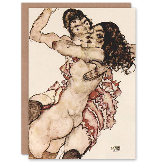 Egon Schiele Pair of Women Couple Embracing Greetings Card