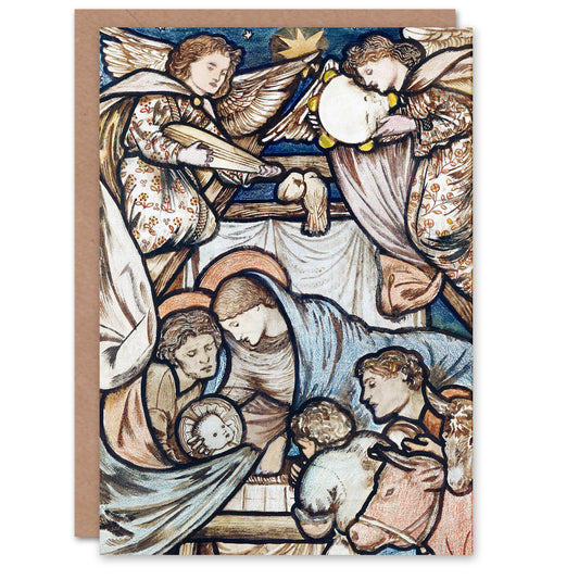 Edward Burne Jones Nativity Scene Stained Glass Greetings Card