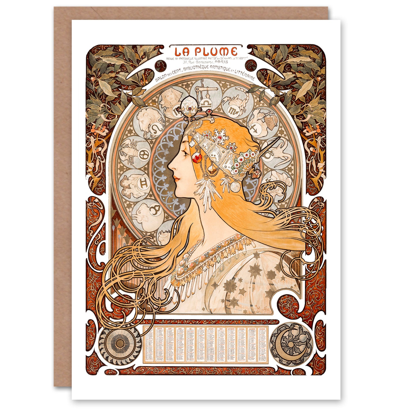 Alphonse Mucha La Plume Zodiaque Art Nouveau Greetings Card