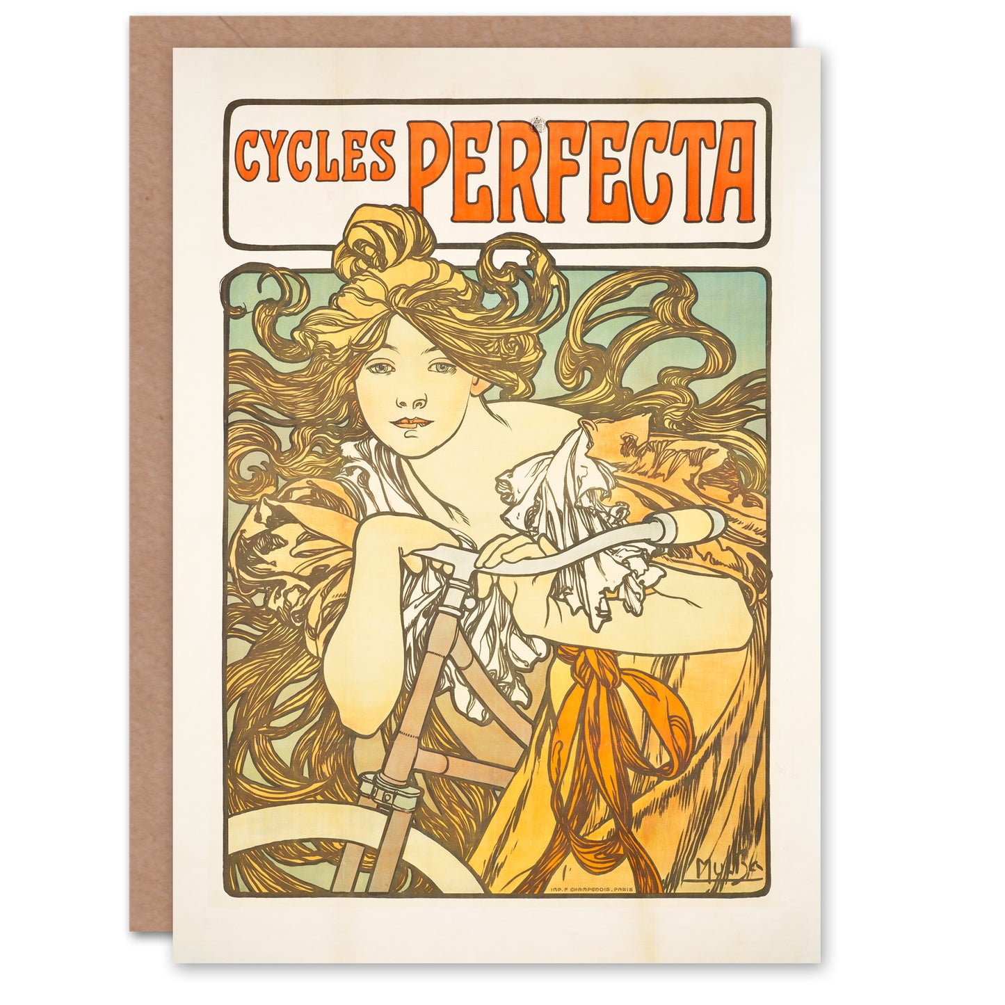 Alphonse Mucha Cycles Perfecta Vintage Bicycle Advert Greetings Card