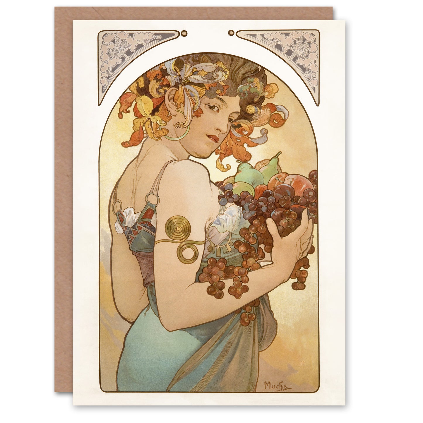 Alphonse Mucha Woman With Fruit Art Nouveau Greetings Card