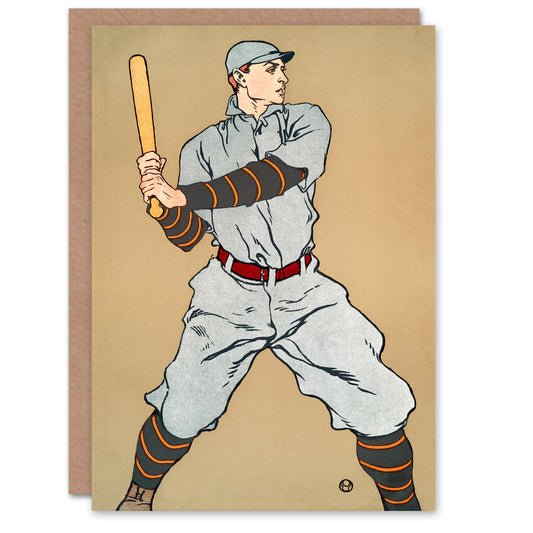 Edward Penfield Vintage Baseball Player Drawing Greetings Card