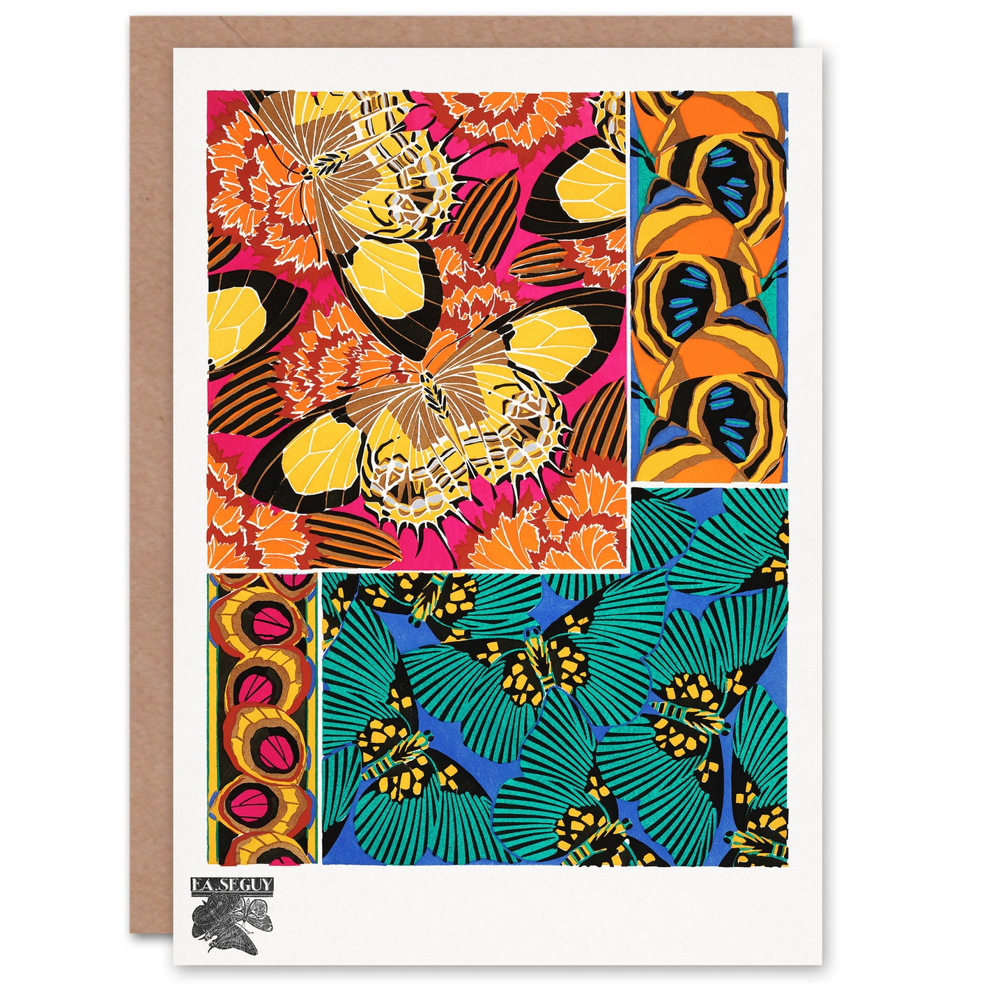 Eugene Seguy Vintage Vibrant Butterflies Pattern Greetings Card