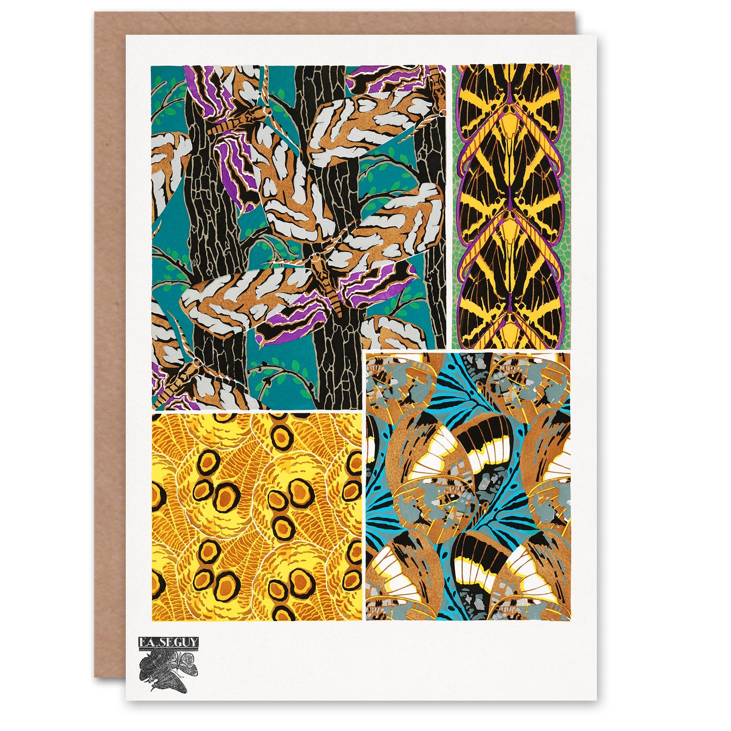 Eugene Seguy Colourful Vintage Butterfly Pattern Greetings Card