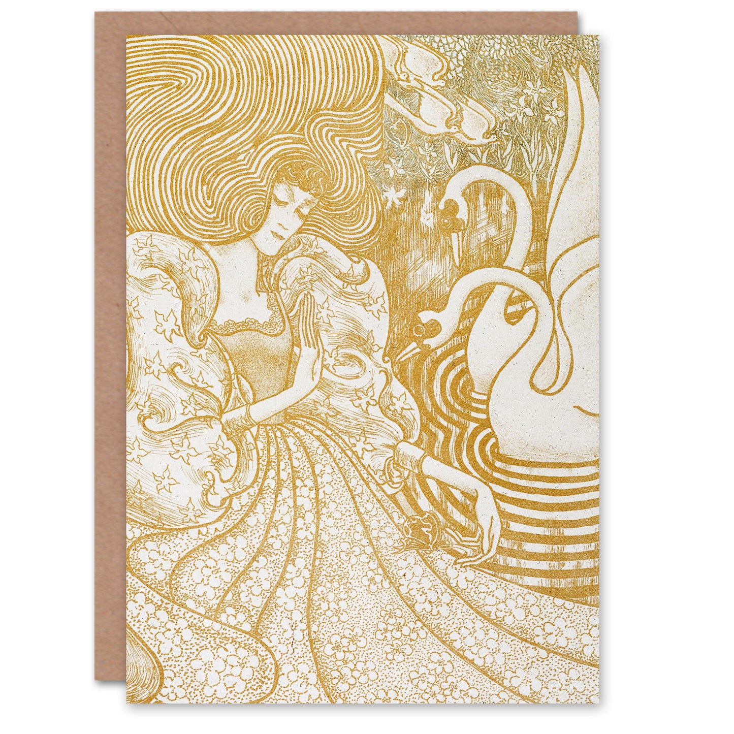 Jan Toorop Woman With a Butterfly at Pond with Two Swans Greetings Card