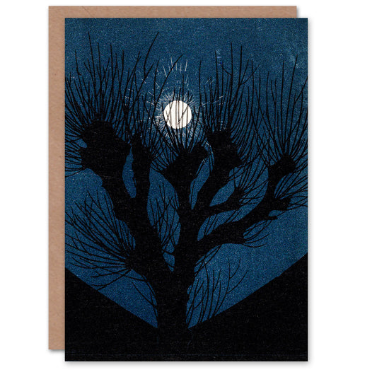 Julie de Graag Full Moon Light and Tree Silhouette Greetings Card