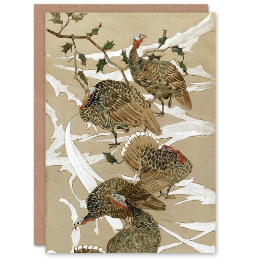 Theo van Hoytema Eight Turkeys Painting Detail Greetings Card