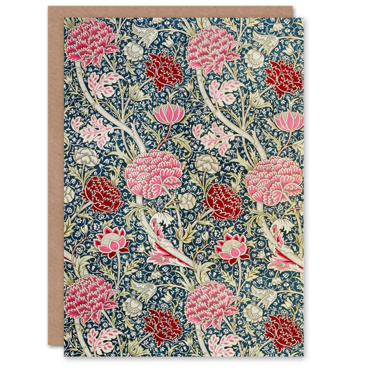 William Morris Cray Floral Pattern Pink Blue Greetings Card