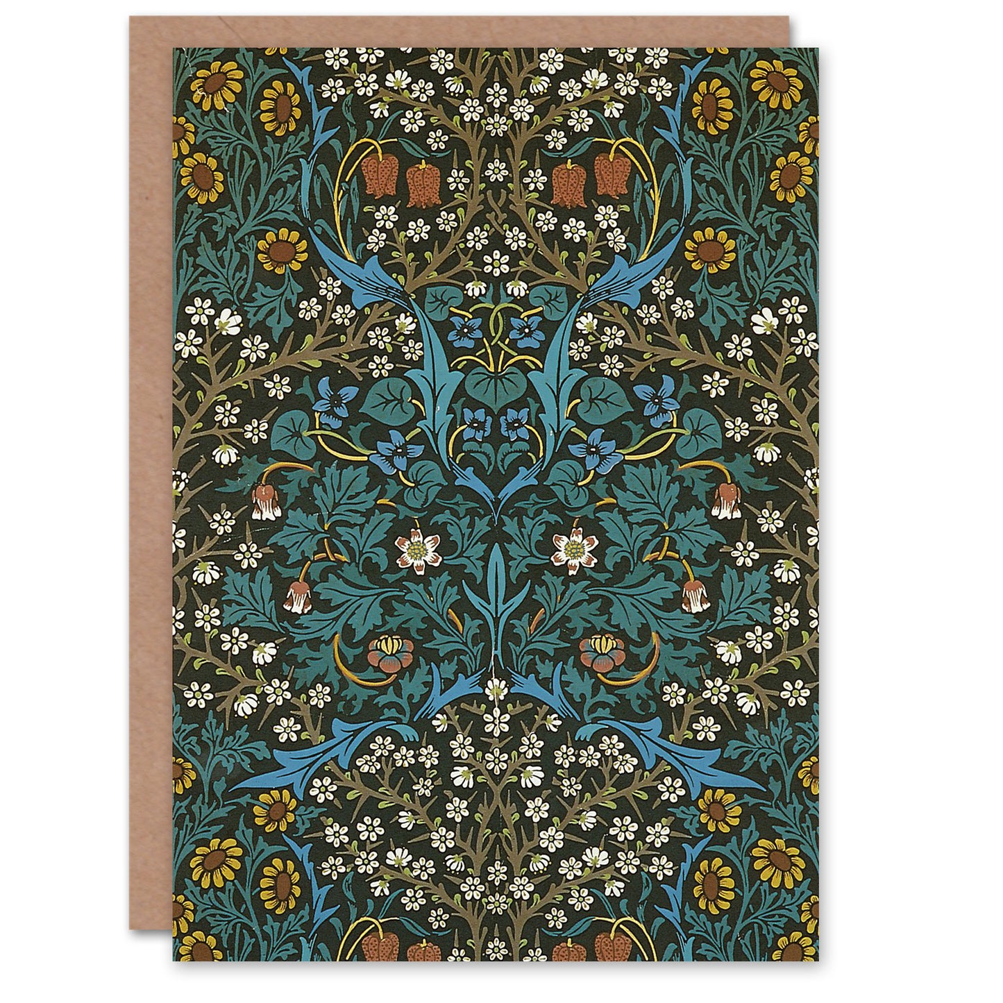 William Morris Tulip and Daisy Flowers Pattern Greetings Card
