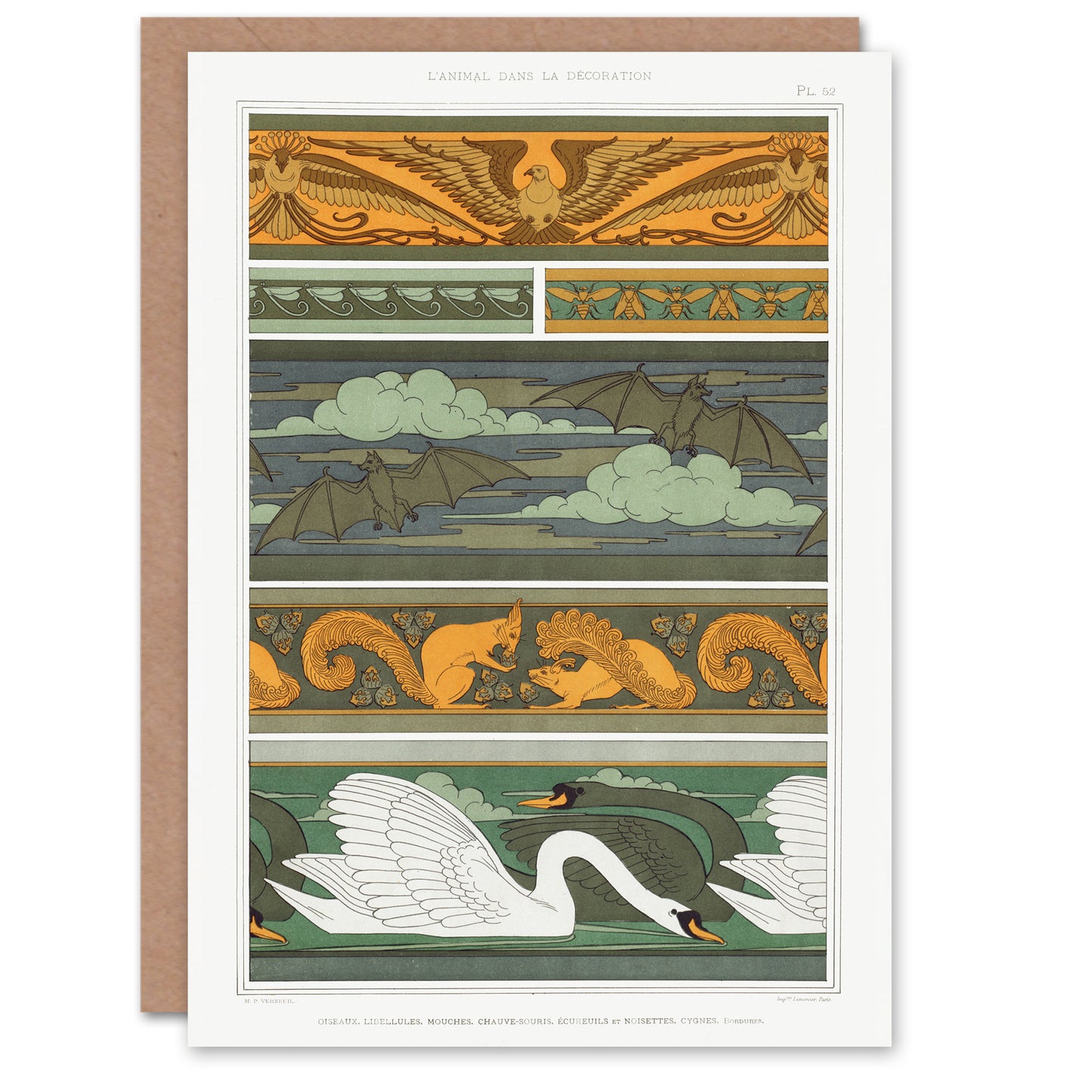 Maurice Pillard Verneuil Birds Bats Squirrels Swans Greetings Card