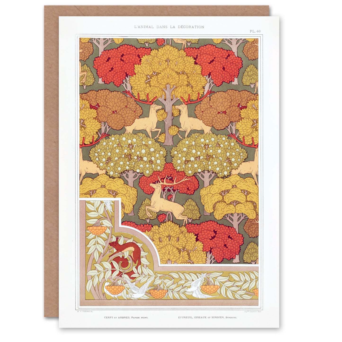 Maurice Pillard Verneuil Stag Deer Trees Pattern Greetings Card