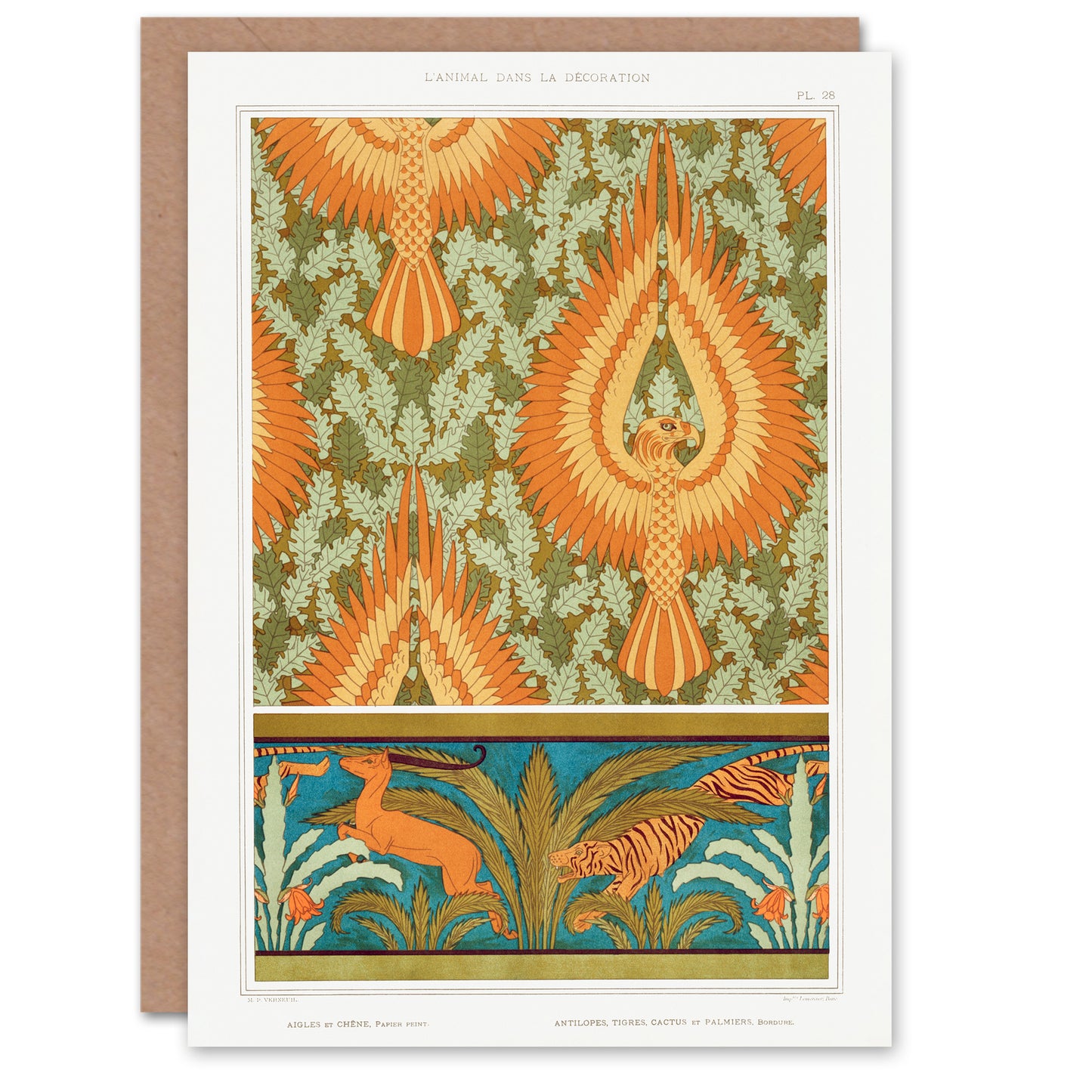 Maurice Pillard Verneuil Eagle Antelope and Tiger Patterns Greetings Card