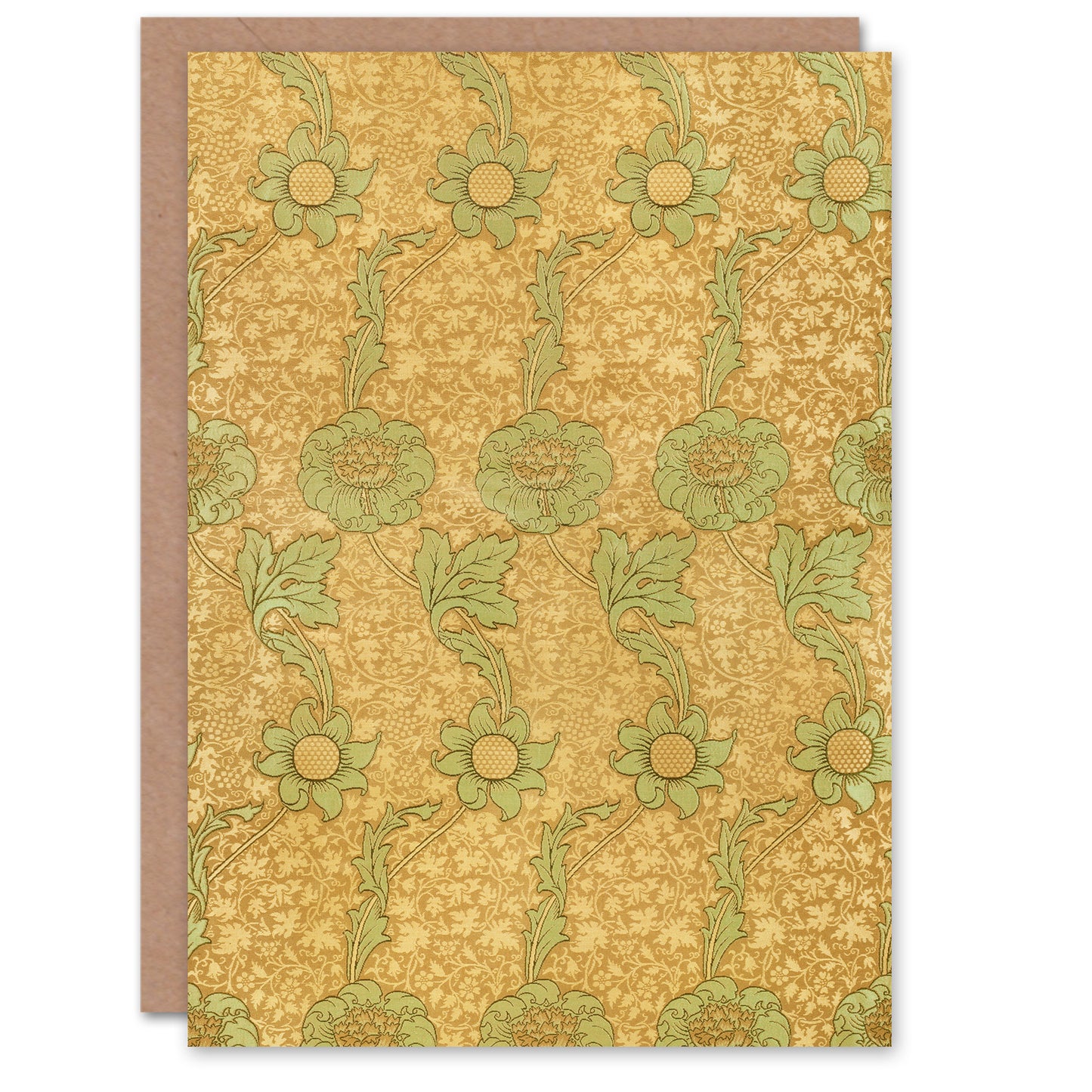 William Morris Kennet Floral Pattern Orange Green Greetings Card