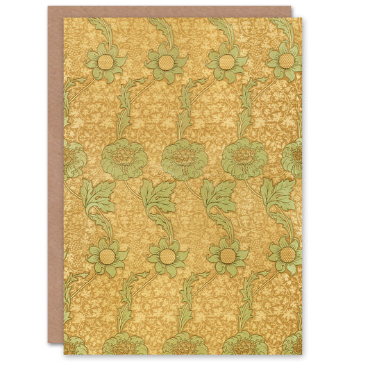 William Morris Kennet Floral Pattern Orange Green Greetings Card